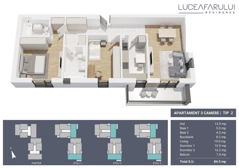 Apartament cu 3 camere decomandat în Exterior Vest