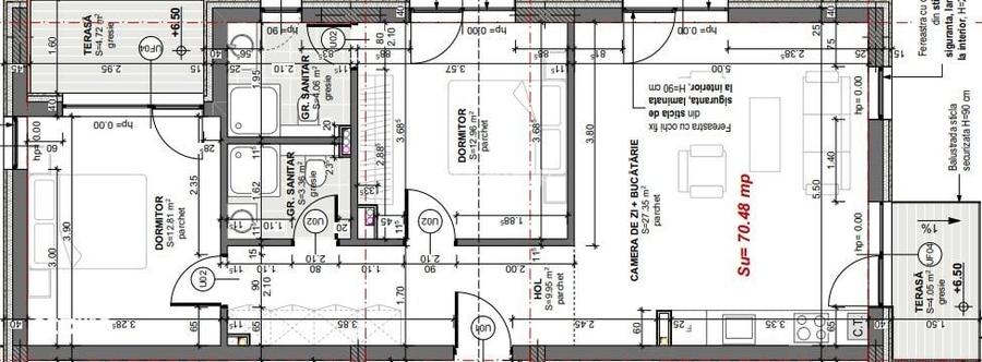 Apartament 3 camere, 2 bai, 2 balcoane, 70mp utili bloc nou Apahid