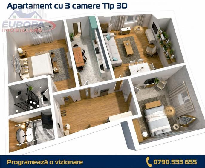 Apartament cu 3 camere decomandat în C5