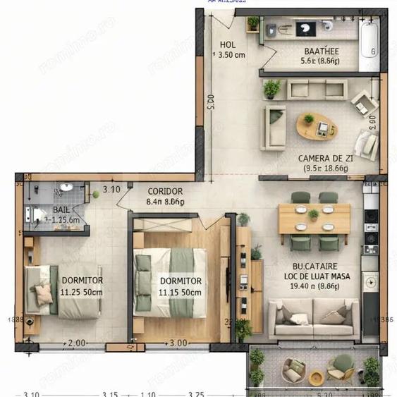 Apartament cu 2 camere semidecomandat în Calea Moldovei
