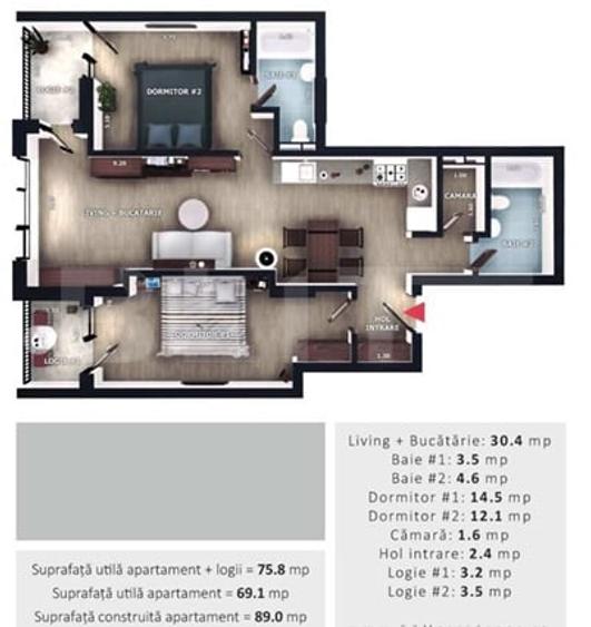Apartament cu 3 camere semidecomandat în Florești