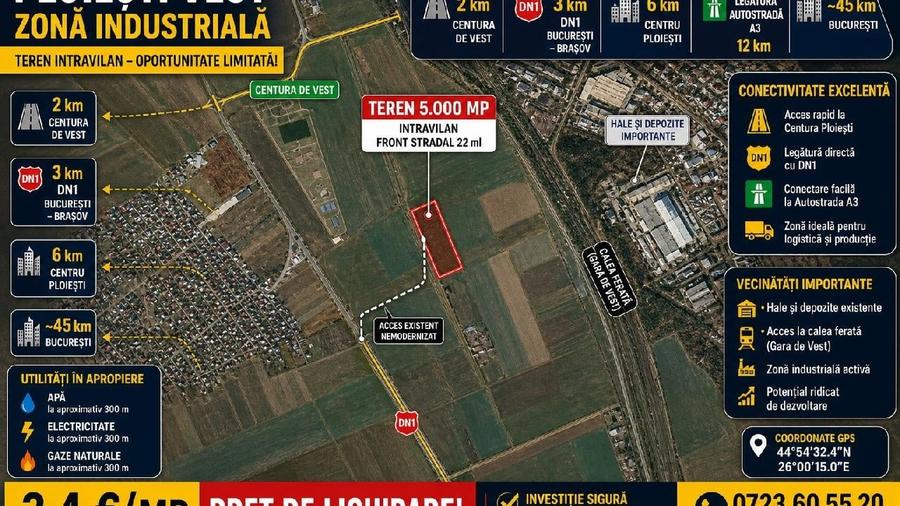 Teren Construcții intravilan de 5000 mp, în Nord