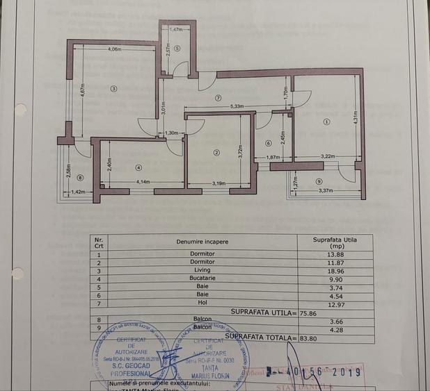 Apartament cu 3 camere decomandat în Sud