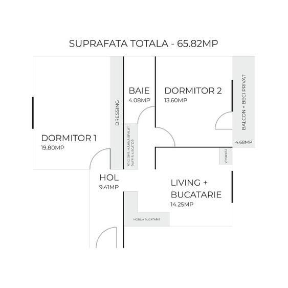 Apartament cu 2 camere decomandat, mobilat în Brâncoveanu