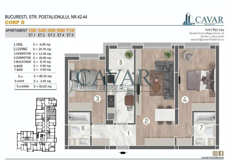 Apartament cu 3 camere în Brâncoveanu