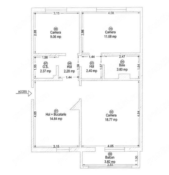 Apartament cu 3 camere decomandat în Dâmbovița