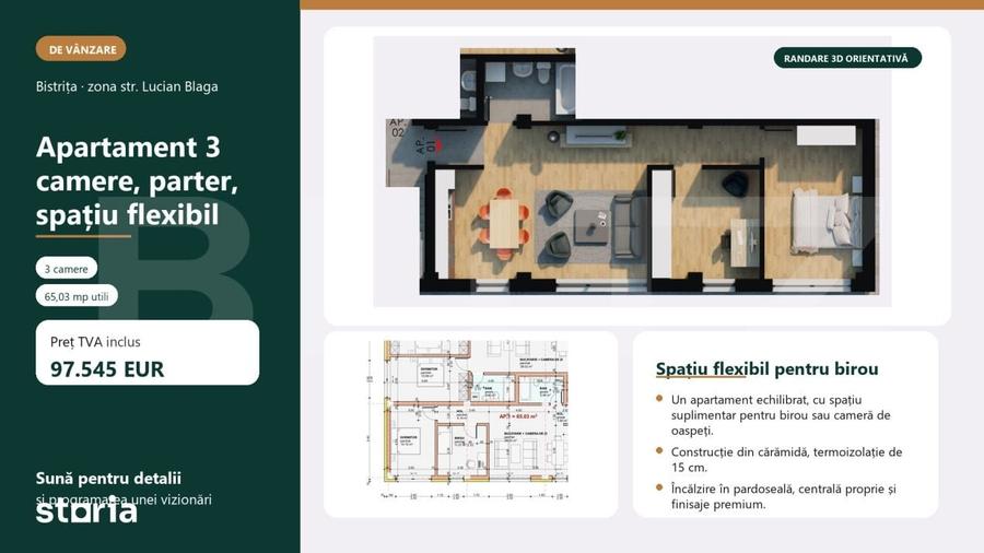 Apartament 3 camere, 65mp, bloc nou, zona Giulia - 3