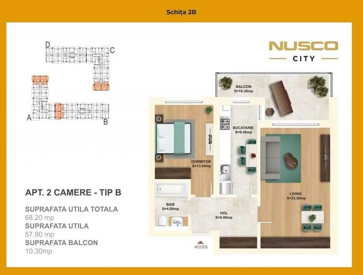 Apartament cu 2 camere decomandat în Nord