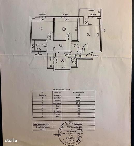 Apartament cu 3 camere decomandat în Central