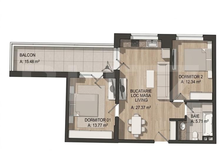 Apartament cu 3 camere semidecomandat în Florești