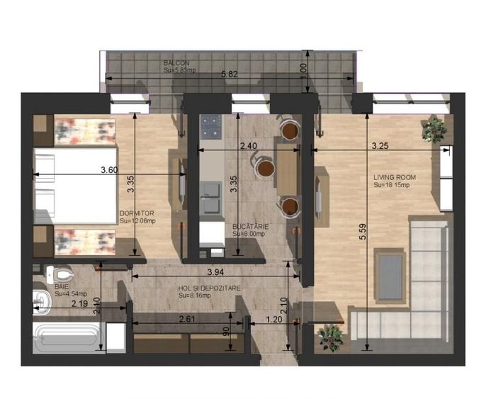 Apartament cu 2 camere în Central