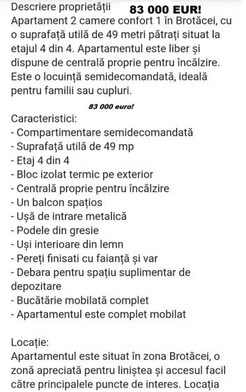 Apartament cu 2 camere semidecomandat în Tomis III