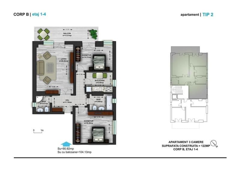 Apartament cu 3 camere decomandat în P-ța Victoriei