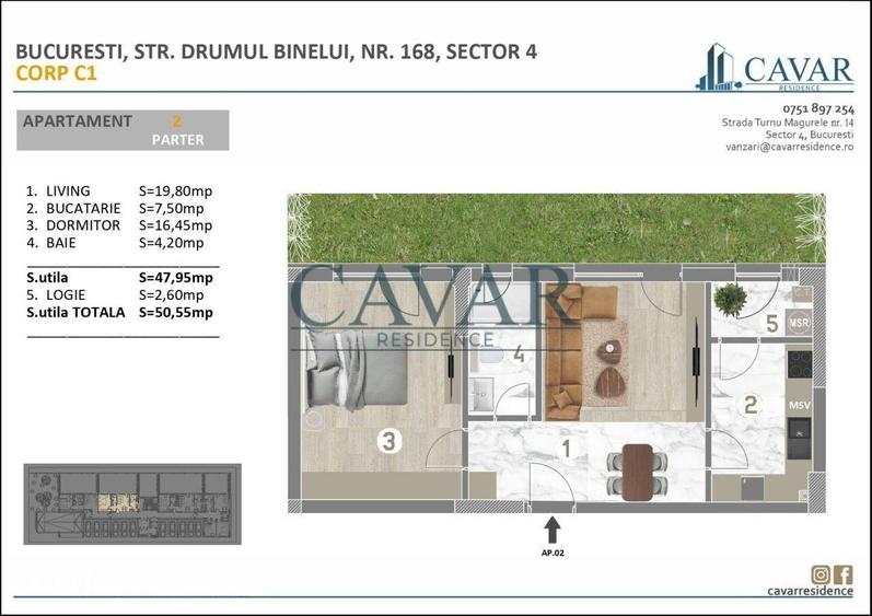 Apartament cu 2 camere în Măgurele