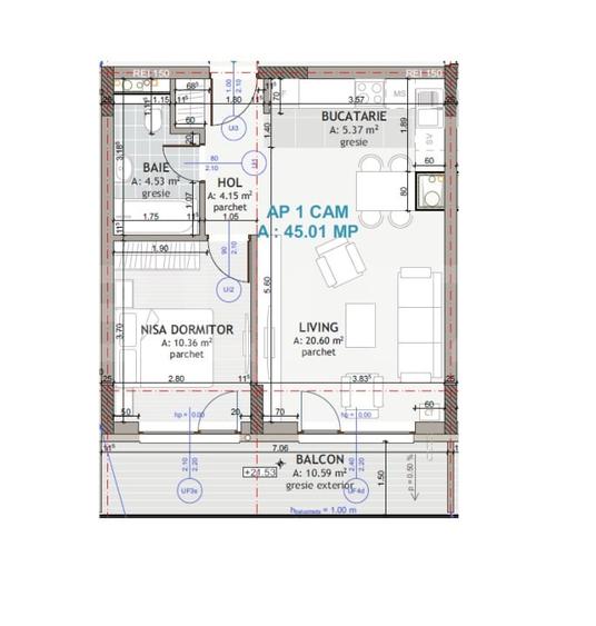Apartament cu 2 camere semidecomandat, mobilat în Florești
