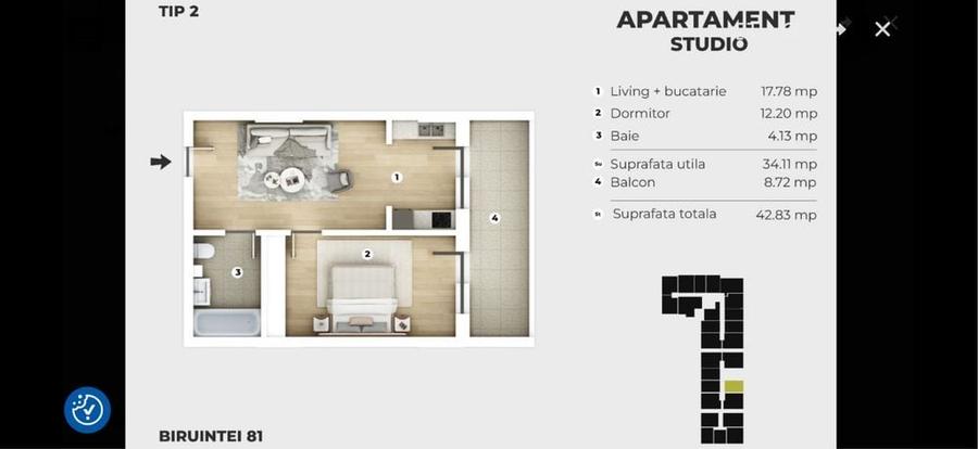 Apartament cu 2 camere în Central
