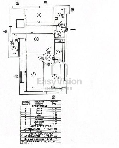 Apartament cu 3 camere semidecomandat în Victoriei