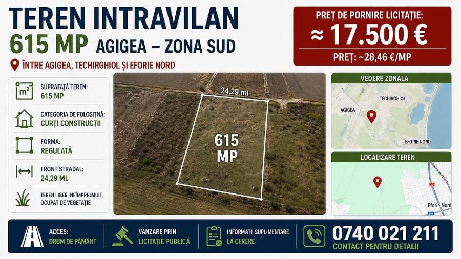Teren Construcții intravilan de 615 mp, în Agigea