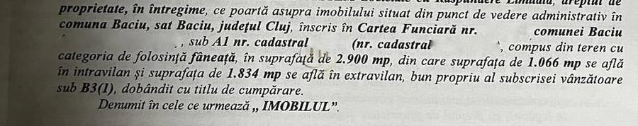 Teren de 2900 mp, în Baciu