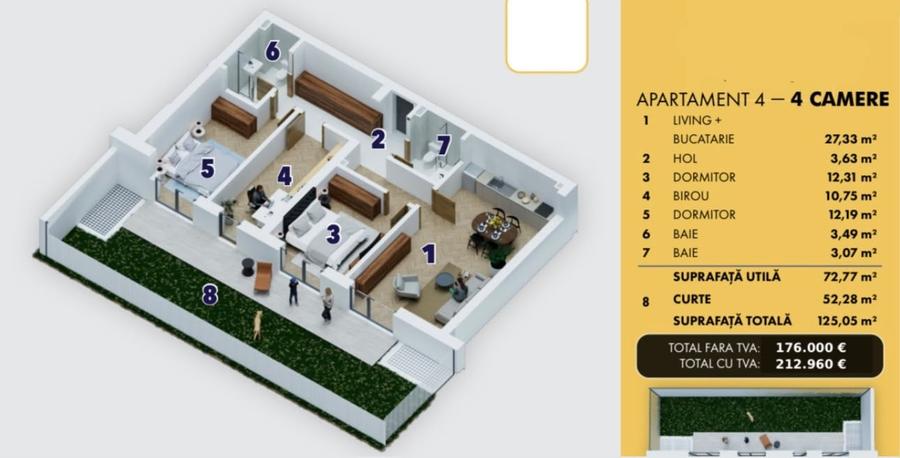 Apartament cu 4 camere decomandat în Berceni