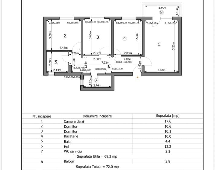 Apartament cu 3 camere decomandat în Dristor