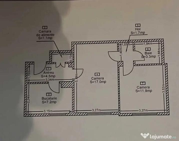 Apartament cu 2 camere semidecomandat în Gară