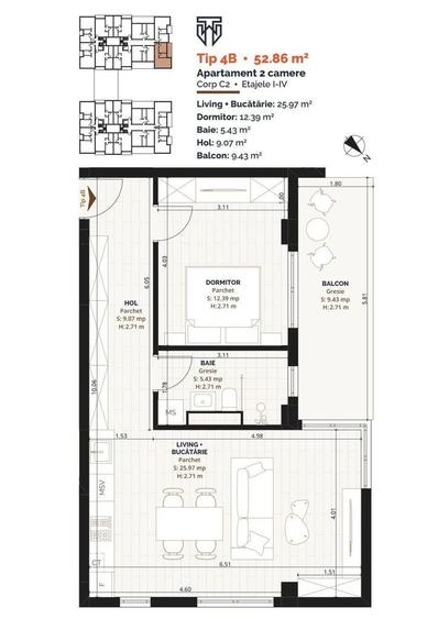 Apartament cu 2 camere în Vest