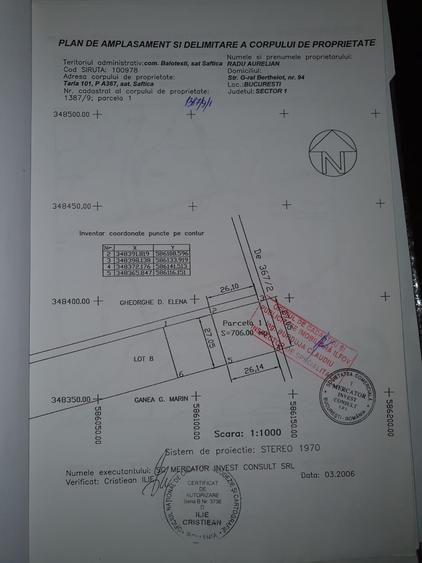 Teren Construcții intravilan de 706 mp, în Balotești