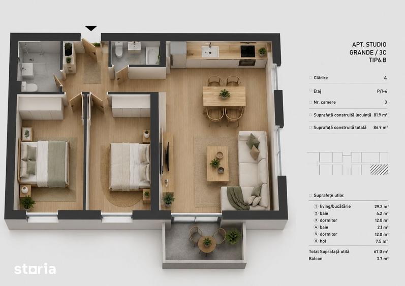 Apartament cu 3 camere decomandat în Central