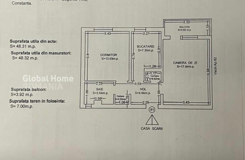 Apartament cu 2 camere decomandat în Tomis Nord