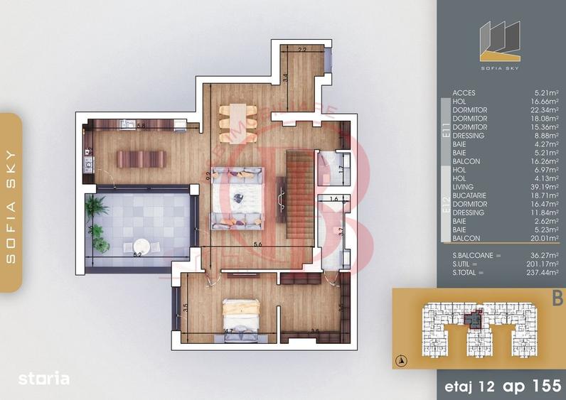 Bloc Finalizat 5 camere cu scara interioara Titan Pallady - 2