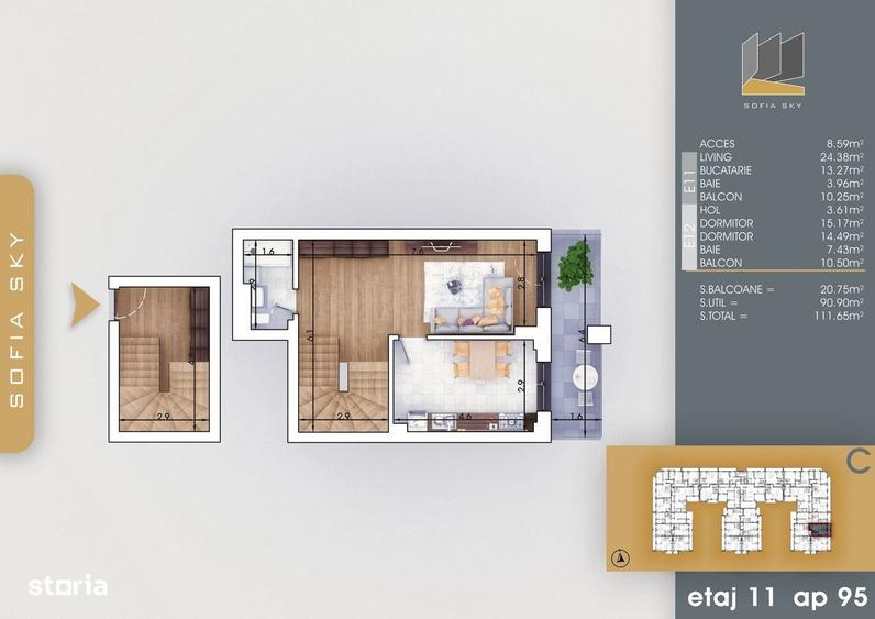 Apartament cu 3 camere în Est