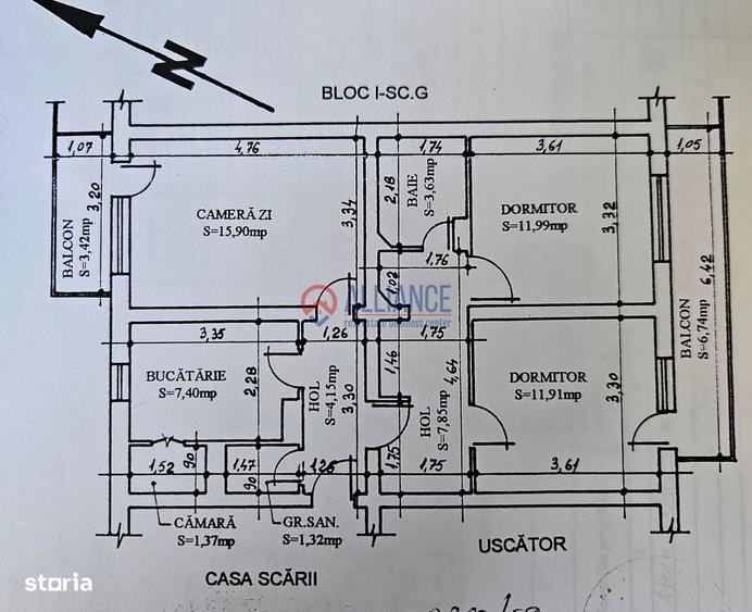 Apartament cu 3 camere decomandat în Nord