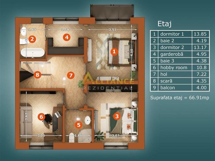Casa Tip Duplex P+1+M - 5 camere - 4 bai 180 MPU - Teren - 190 MP - 18