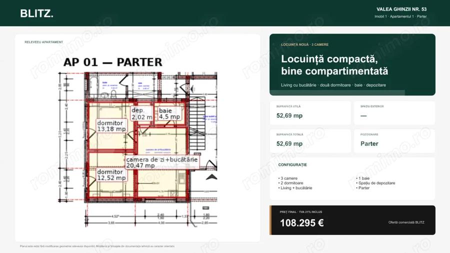 Apartament cu 3 camere semidecomandat în Central