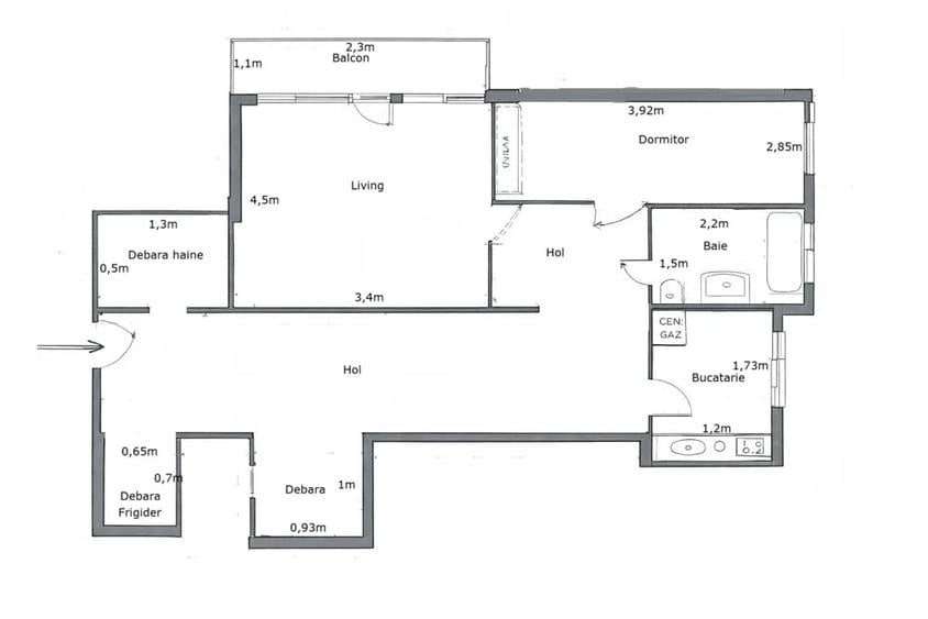 Apartament cu 2 camere decomandat în Luncă