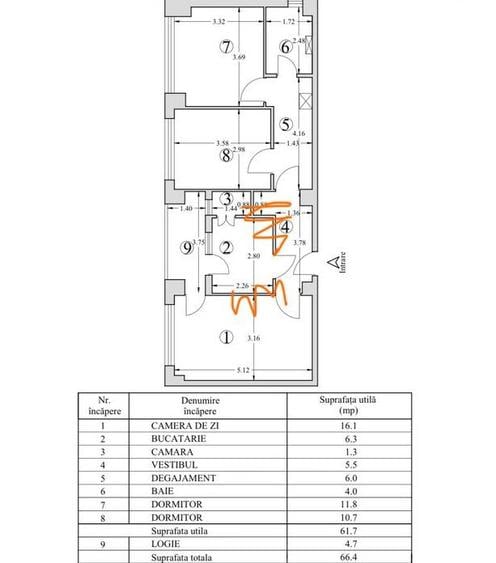 Apartament cu 3 camere decomandat în Central