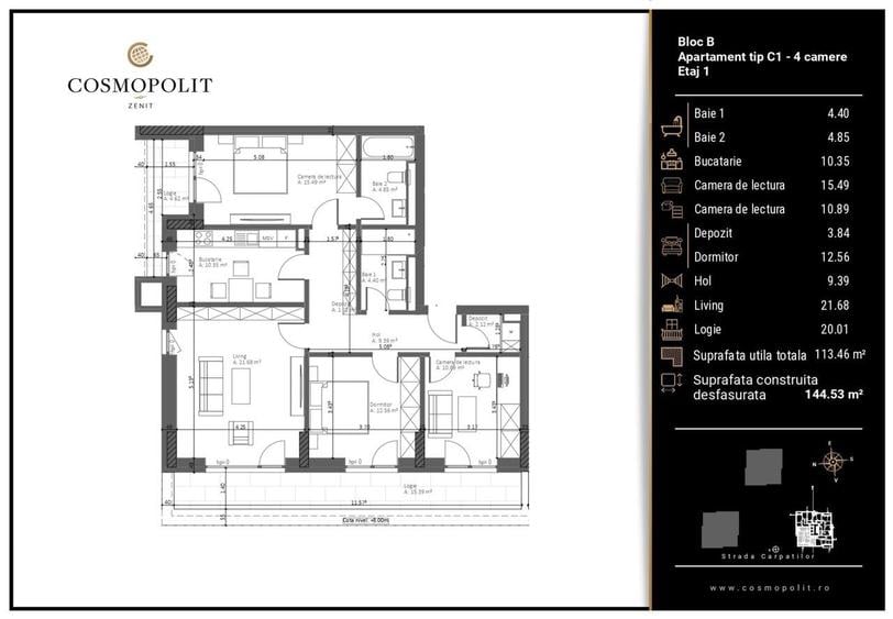 Apartament cu 4 camere în Valea Cetății
