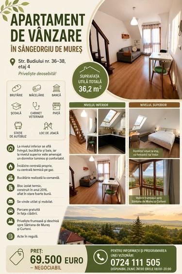 Apartament cu 2 camere semidecomandat în Sângeorgiu de Mureș