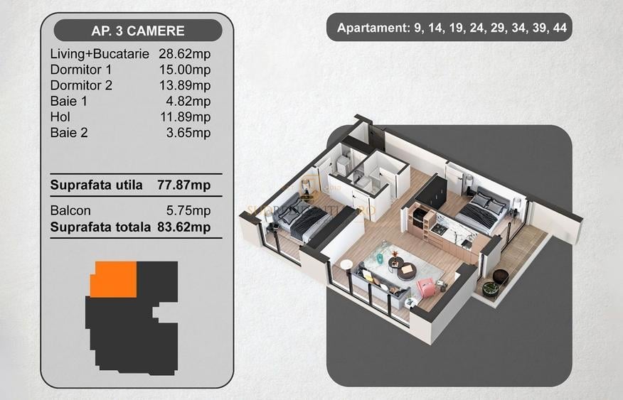 Apartament cu 3 camere semidecomandat în Cotroceni