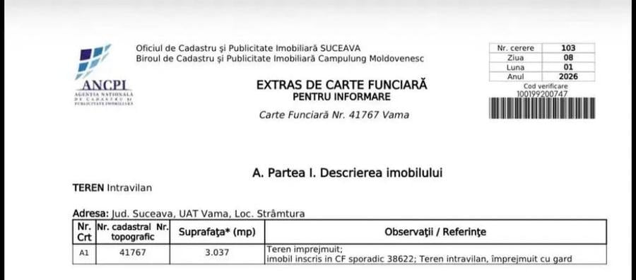 Teren de 3037 mp, în Vama