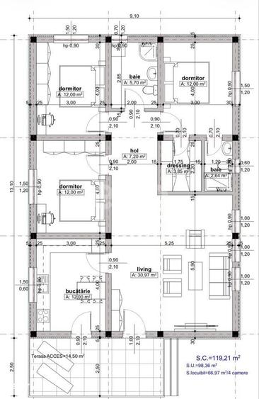 Casă cu 4 camere cu Teren 400 Mp în Războieni