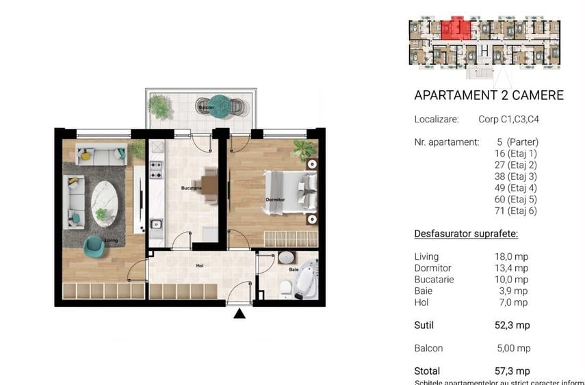 Apartament, 57 m2, - 1
