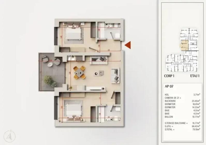 Apartament cu 3 camere decomandat în Titan