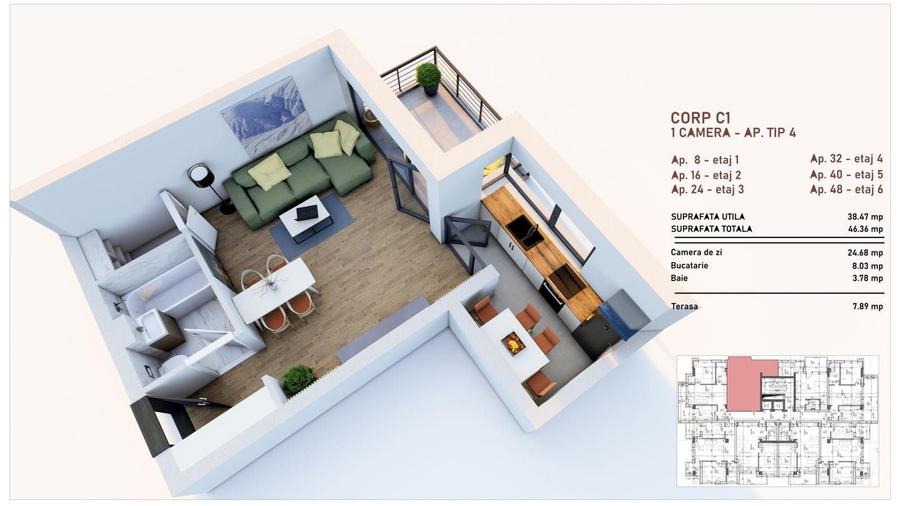 Apartament cu 2 camere decomandat în Tudor