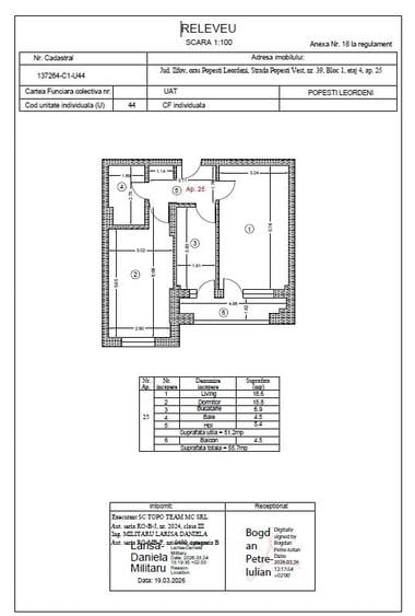 Apartament cu 2 camere decomandat în Popești-Leordeni