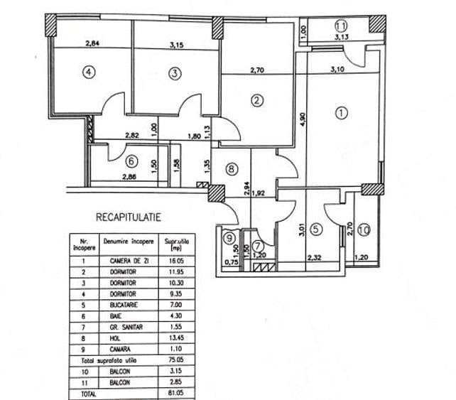 Apartament cu 4 camere decomandat, mobilat în Central