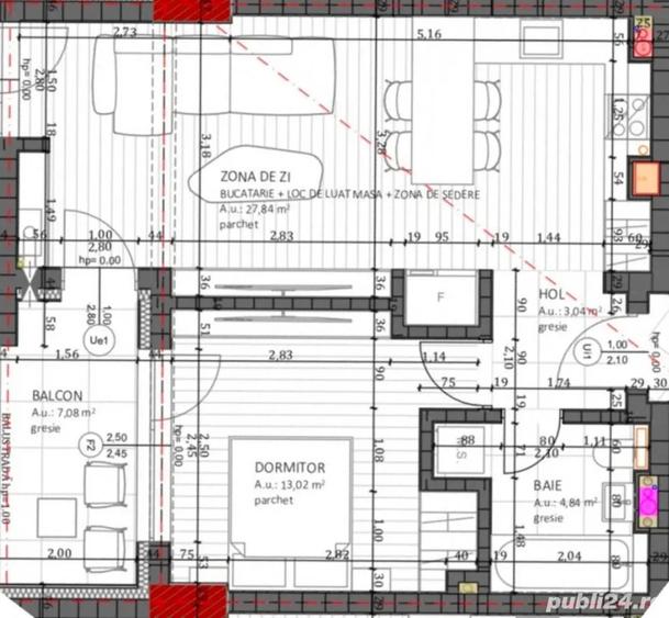 Apartament cu 2 camere decomandat în Florești