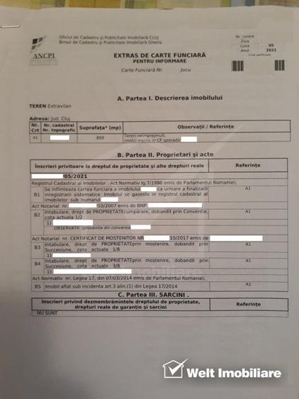 Teren Construcții intravilan de 800 mp, în Jucu de Mijloc