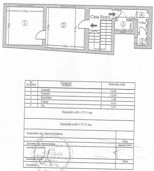 Apartament cu 2 camere nedecomandat în Cișmigiu